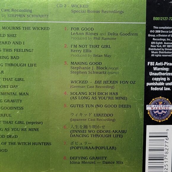 CD Wicked: 5th Anniv Special Edition (Cast Recording) 2 CD Set - NEW / SEALED - Picture 4 of 4